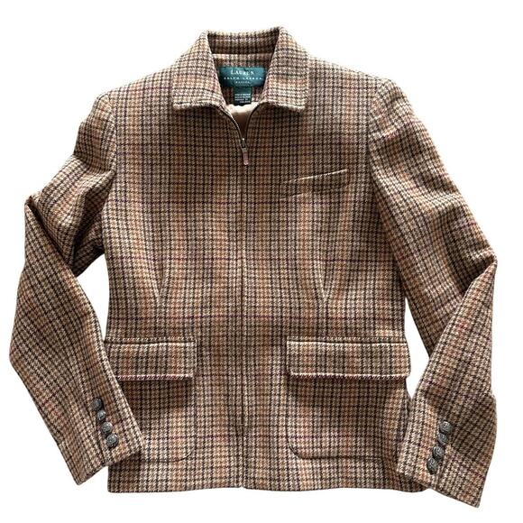 Vintage Lauren Ralph Lauren Wool Houndstooth Jacket – Petite P Zip Front Blazer